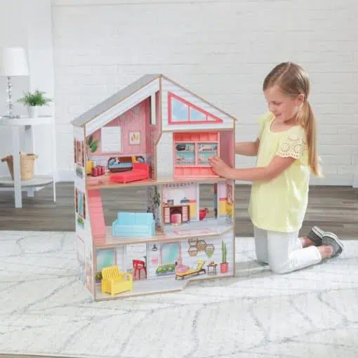 Kidkraft Charlie Doll House is designed for Dolls less than 17cm tall and is laid out over three levels. Suitable from 3 years +