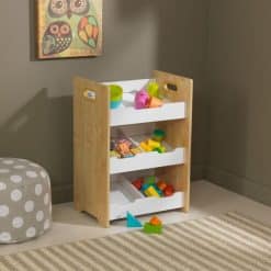 Kidkraft Angled Bin Unit - Natural With White Shelves, is ideal  for storing Books, Toys or Craft Supplies.