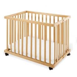 Levin Folding Playpen is made from Solid Beech Wood and can be folded without tools, therefore making it easy to stow away quickly in a space-saving manner.