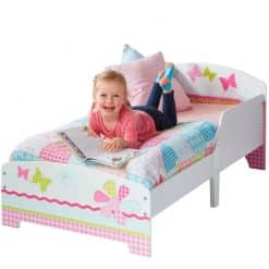 Patchwork Toddler Bed, with its pretty and colourful footboard & headboard designs featuring flowers and butterflies, will brighten up any kids room.