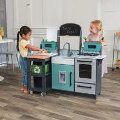 KidKraft Garden Gourmet Play Kitchen celebrates the journey of food from farm to plate.Kids will love working with the