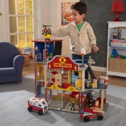 Kidkraft Deluxe Fire Station Playset is a sturdy wooden Fire Rescue Play Set, will keep your little heroes entertained for hours.