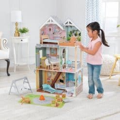 Kidkraft Hallie Doll House is designed to accommodate fashion dolls up to 30cm, comes packed with play, complete with 30 play pieces
