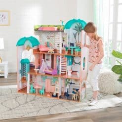 Kidkraft Camila Dollhouse Mansion features an elegant and opulent design with bright vibrant colours providing an exotic residence for all 30 cm Dolls.