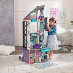 Kidkraft Bianca City Life Dollhouse is a skyscraper-inspired four-story Doll House, designed  for Barbies, Bratz, and Moxie Girl Dolls.