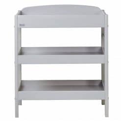 Clara Changing Table in a contemporary Grey finish, is a sturdy solid wood dresser designed with a gently curved back and clean lines