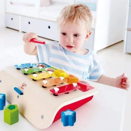 Hape My First Shape Sorter Xylophone & Piano is a colourful multifunctional musical wooden toy, that is suitable for toddlers 12 months+