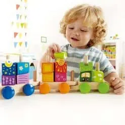 Hape Fantasia Blocks Train is a colourful wooden pull along train by Hape features uniquely shaped blocks with enchanting patterns,