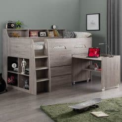 upiter MidSleeper is a very sturdy cabin bed in a contemporary Grey Oak finish and is an ideal space saving solution for smaller rooms.