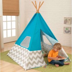 Kidkraft Teepee in Turquoise with Grey & White Chevron will bring a sense of adventure and a little excitement to your child's bedroom or playroom