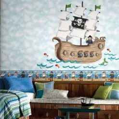 Roommates Pirate Ship Giant Wall Stickers, feature a pirate ship and its friendly captain, which are sure to delight little treasure-hunters and junior explorers of the seven seas.
