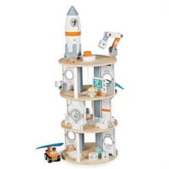 Tidlo Space Station Play Set is a wonderfully detailed  22 Piece wooden toy play set, complete with rocket ship and accessories.