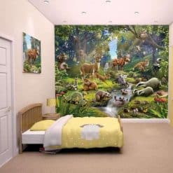 Walltastic Animals Of The Forest Wall Mural, a wonderful kids wallpaper mural, depicting a delightful scene featuring over 20 woodland creatures,