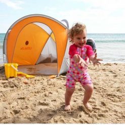 Littlelife Compact Beach Shelter, offers  SPF-50 sun protection and with its semi-geodesic design is surprisingly sturdy, even on blustery days, whether it be on the beach or in the back garden.
