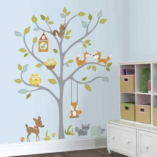 Add touch of nature into your nursery or childs room with this Woodland Fox & Friends Tree Giant Wall Sticker, featuring friendly forest creatures