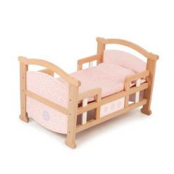 Tidlo 2 in 1 Wooden Dolls Cradle - a dolls cradle and a single bed, change from one to the other simply by inverting the cradle,beautifully finished with pink vintage floral bedding.