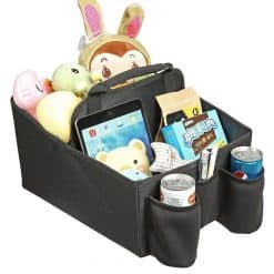 BabyDan Car Caddy with carrying handle keeps belongings safe and securely stored away. The caddy can hold plenty of books, travel toys and snacks
