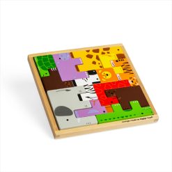 Bigjigs Animal Lock A Block is a versatile wooden block puzzle, helping to develop tots’ coordination, shape, and colour recognition