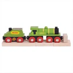 Bigjigs Big Green Engine is a brightly coloured wooden toy train with an Engine and Coal Tender. Suitable for children 3 Years +