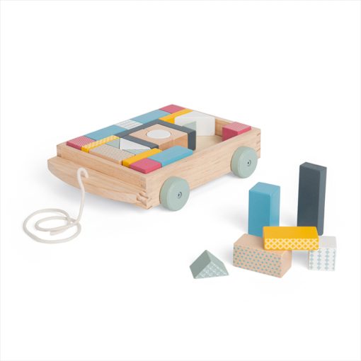 Bigjigs Brick Cart is a delightful pull along wooden toy complete with 29 wooden chunky shape's, perfectly sized to fit neatly into the cart