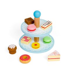 Bigjigs Cake Stand with cupcakes, sponge slices and biscuits, has al the treats you need for any Dolls tea party or Teddy Bear's picnic.