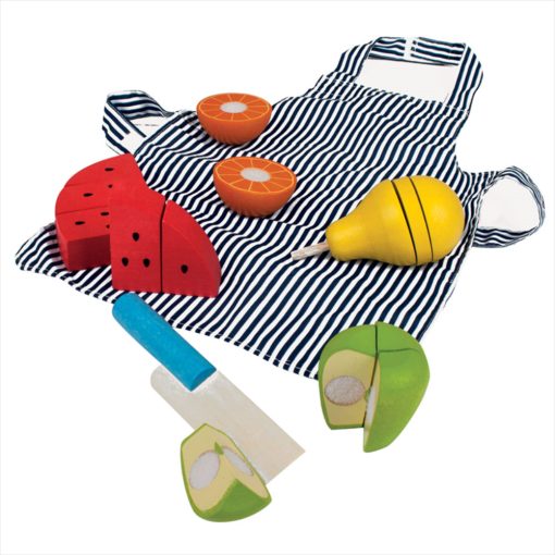 Bigjigs Cutting Fruit Chef Set is brightly coloured selection of wooden play food that can be sliced up carefully and accurately with the aid of a wooden knife, and is a great way to learn about kitchen safety.