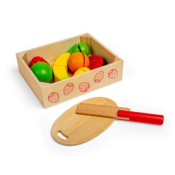 Bigjigs Cutting Fruit Crate is a selection of brightly coloured wooden play fruit can be sliced up carefully and accurately with the aid of a wooden knife. 