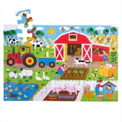 Bigjigs Farmyard Floor Puzzle will captivate young minds as they watch the scene unfold, This 48 piece set features a brightly coloured farmyard