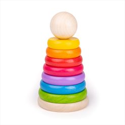 Bigjigs First Rainbow Stacker a brightly coloured wooden stacking toy that's is great for helping to develop a child's co-ordination and dexterity.