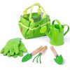 Bigjigs Garden Tool Bag with Accessories is ideal for lively young gardeners, including tools, a watering can, and gardening gloves
