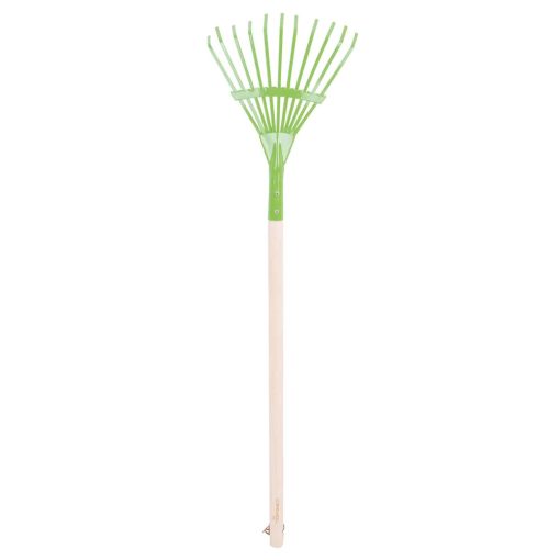 Bigjigs Long Handled Leaf Rake is a sturdy, long handled gardening rake, ideal for helping Mum and Dad tidying up around the garden.
