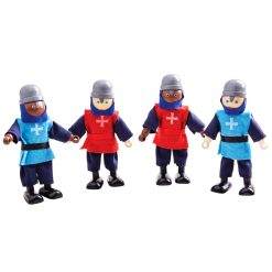 Bigjigs Medieval Knights Set includes four medieval dolls with flexible, poseable arms and leg that are perfect for historic and creative pretend play sessions.