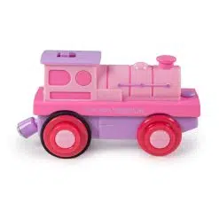 Bigjigs Powerful Pink Loco, a beautiful pretty-in-pink battery powered toy train, that will power up your wooden railway - compatible with most major wooden railway brands