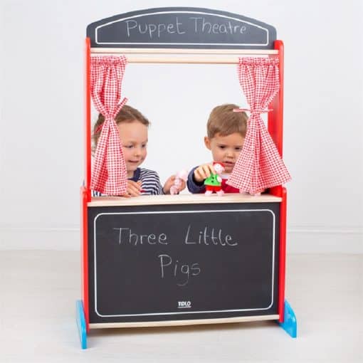 Tidlo Puppet Theatre is a classic kids Puppet Theatre Features open/close curtains & a chalkboard to advertise today's show