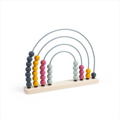 Bigjigs Rainbow Abacus is a unique rainbow shape abacus featuring a wooden base made from ethically harvested FSC certified wood, light blue metal arches