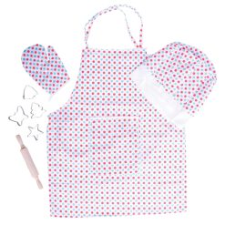 Bigjigs Spotted Chefs Set is an ideal addition to any play kitchen, allowing young Chef's to look the part, with 4 pastry cutters and a wooden rolling pin