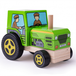 Bigjigs Stacking Tractor is a combination of two toys in one, a stacking and a push along wooden toy, suitable from 12 months +