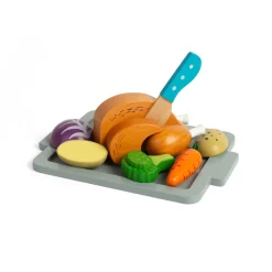 Bigjigs Toys Roast Dinner Set, bringing fun to healthy foods, encouraging kids to eat crunchy carrots, fresh broccoli, crispy potatoes, succulent chicken