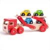 Bigjigs Transport Lorry is a wooden toy truck that comes complete with 4 little cars. can be pushed along helping to develop dexterity and co-ordination