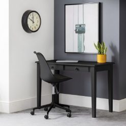 Carrington Desk in Black is an elegant full height wooden desk with a classic look, featuring two drawers with rounded handles for storing all your stationary essentials.
