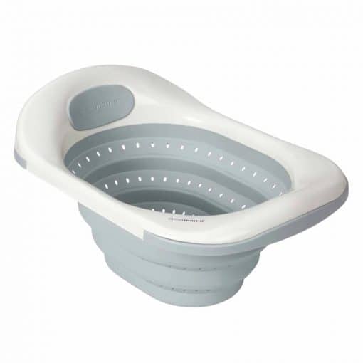 Clevamama Clevabath Adjustable Sink Bath in Grey, is the first ever bath which fully transforms the kitchen sink into a happy baby bath.