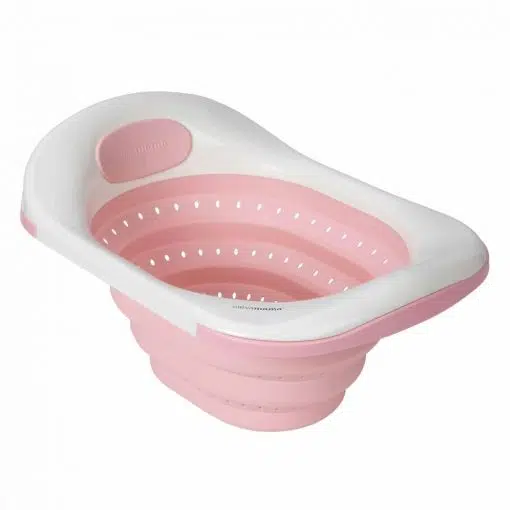 Clevamama Clevabath Adjustable Sink Bath in Pink, is the first ever bath which fully transforms the kitchen sink into a happy baby bath.