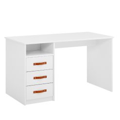 Cool Kids Desk is a sturdy, stylish and practical desk featuring an open shelf, three soft-close drawers with leather pulls and a generous work area.