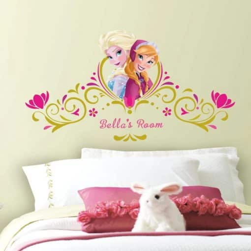 Disney Frozen Spring Time Headboard Wall Decals With Personalization are the perfect way to warm up any space! Featuring Elsa and Anna