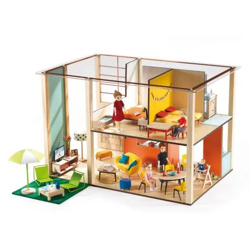 Djeco Cubic Doll House, a chic modern architectural designed wooden dolls house on 2 levels that is sure to provide hours of imaginative fun. 