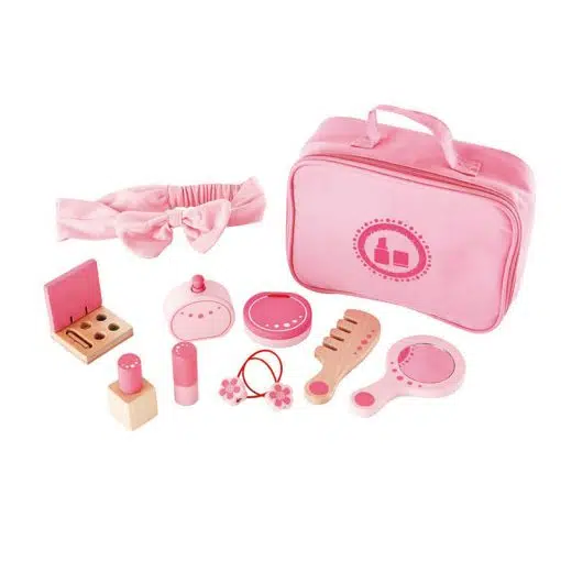 Hape Beauty Belongings is a 11 piece cosmetics play-set including hair, nails and make-up essentials, a great way to encourage role play.