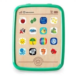 Hape Baby Einstein Magic Touch Curiosity Tablet, durable wooden toy that introduces children to 150+ melodies and sounds to help stimulate their senses.