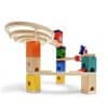 Hape Race To The Finish is a 58 piece Marble Run construction toy made with durable wood and non-toxic, water-based paints