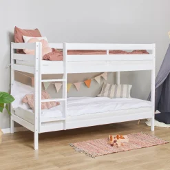 Hoppekids ECO Comfort Bunk Bed in White is a simply elegant Nordic designed Kids Bunk manufactured entirely from responsibly sourced FSC Certified Solid Pine Wood.