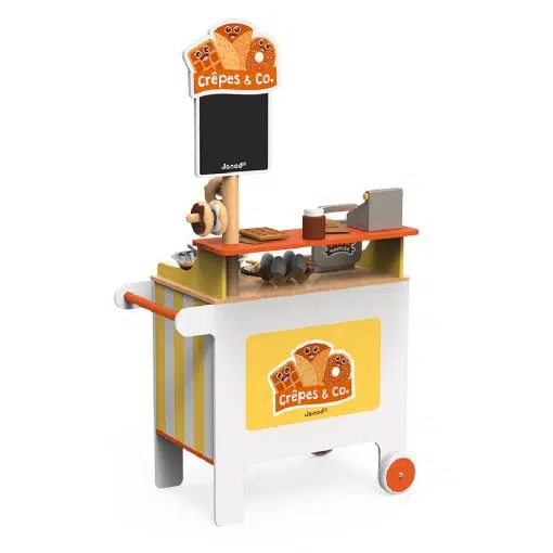 Janod Crepes and Waffle House is an easy to move wooden playset with 40 accessories, that will help your child develop their imagination